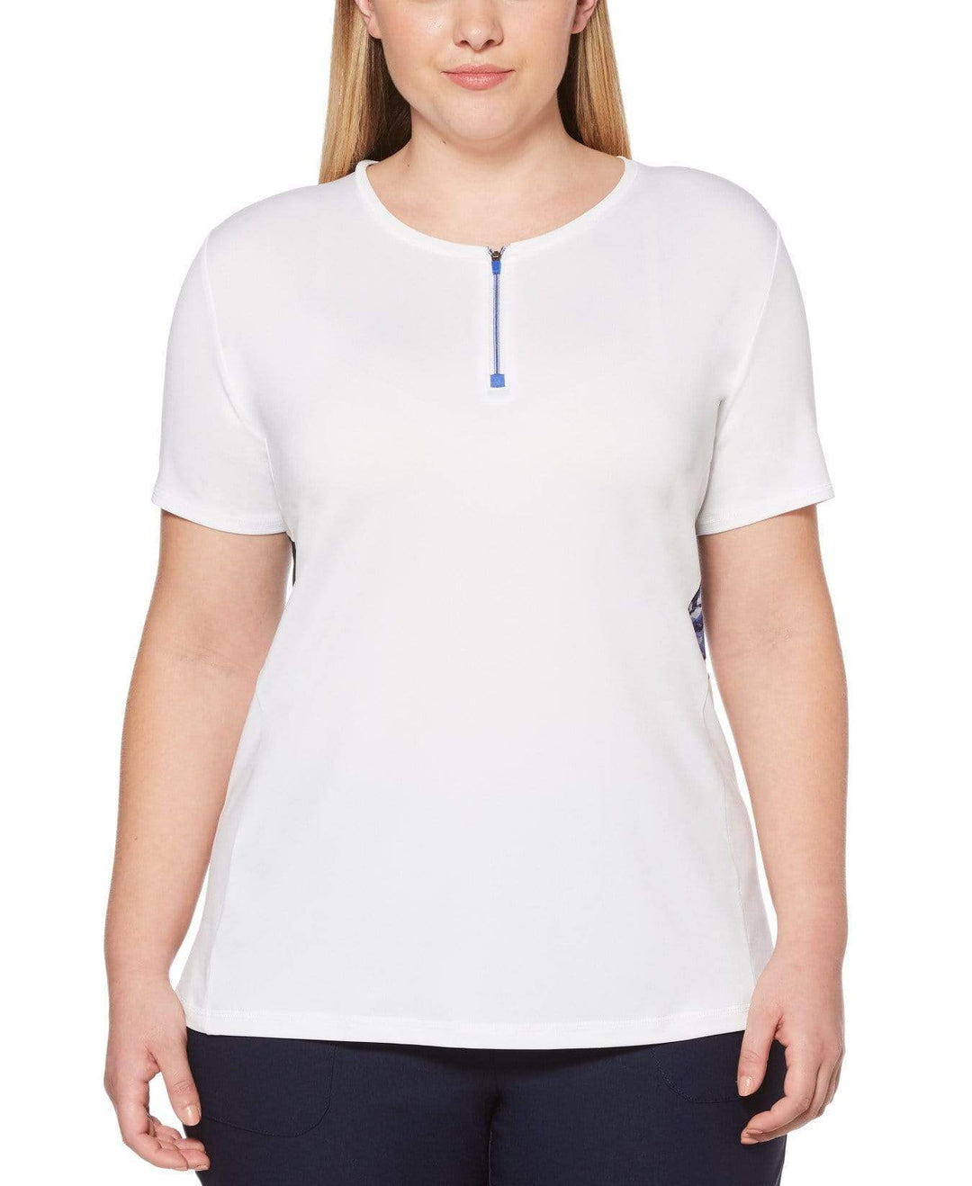 Womens Plus Ventilated Print Mesh Panels Mock Polo Jackets Bright White / 1X