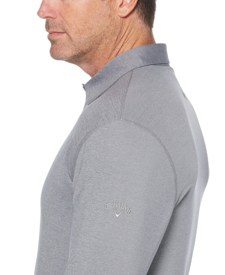 Mens Performance Long Sleeve Heathered Polo