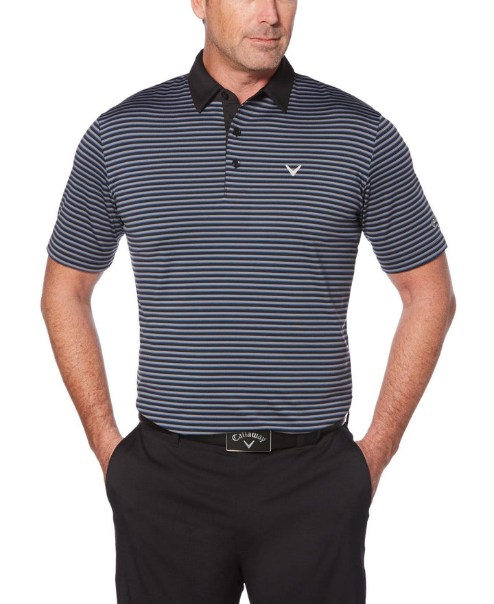 Mens Refined 3-Color Yarn-Dyed Stripe Golf Polo