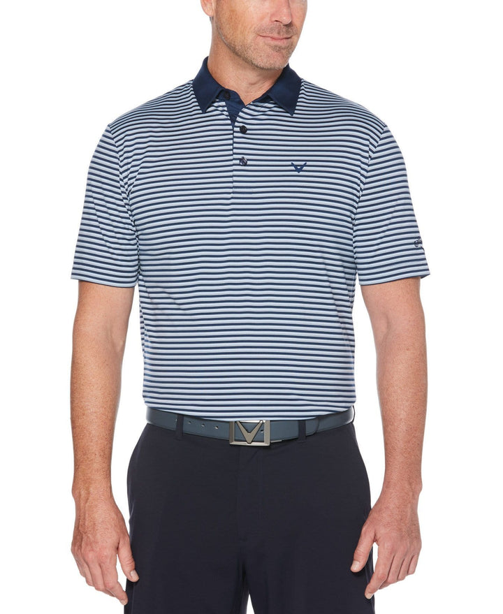 Mens Mens Refined 3-Color Yarn-Dyed Stripe Golf Polo