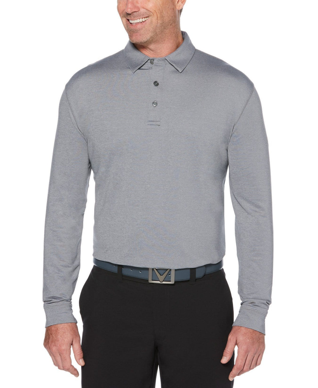 Mens Performance Long Sleeve Heathered Polo