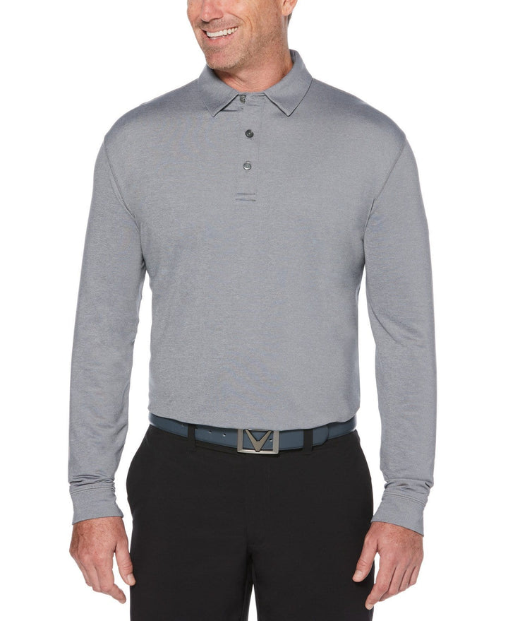 Mens Performance Long Sleeve Heathered Polo